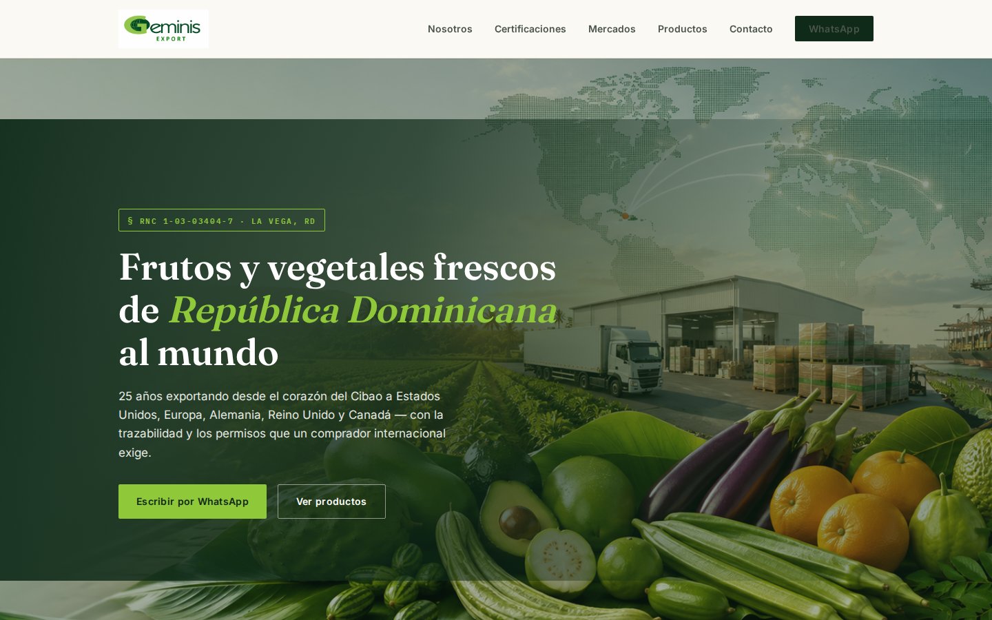 Captura del sitio web de Geminis Export